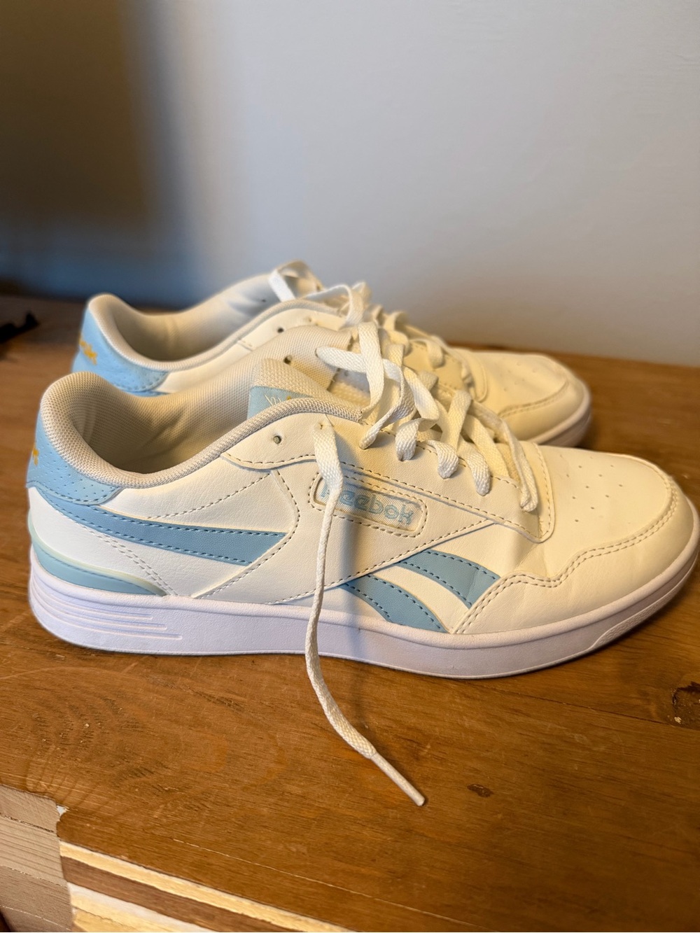 Reebok Women’s Court Advance Clip White and Light Blue Sneakers